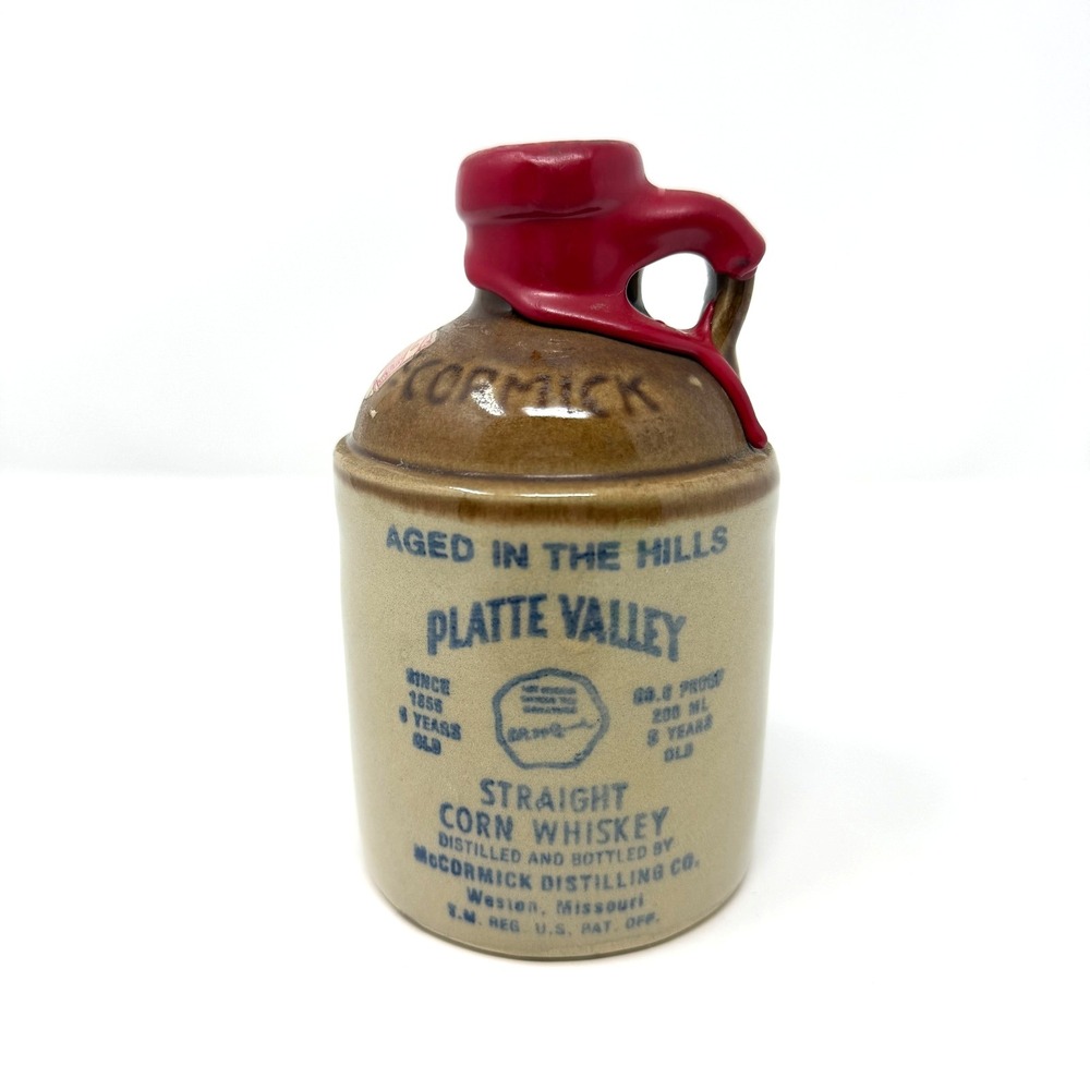 McCormick Platte Valley Corn Whiskey Jug Stoneware Crock‎ Red Wax Top 200ml